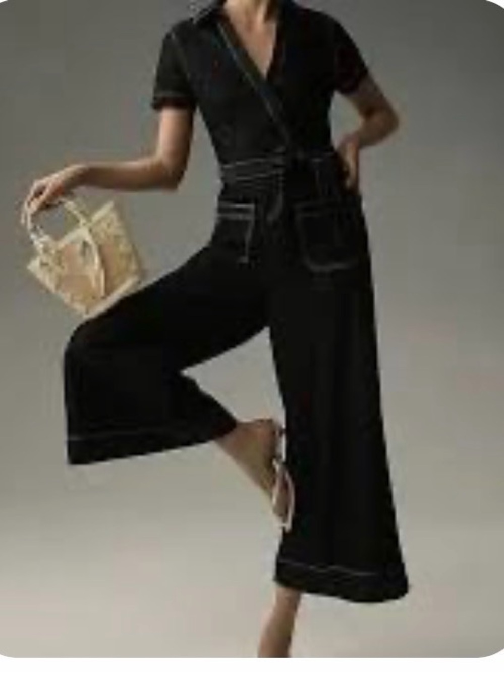 Anthropologie dark indigo Wide-Leg Jumpsuit with Contrast Stitching